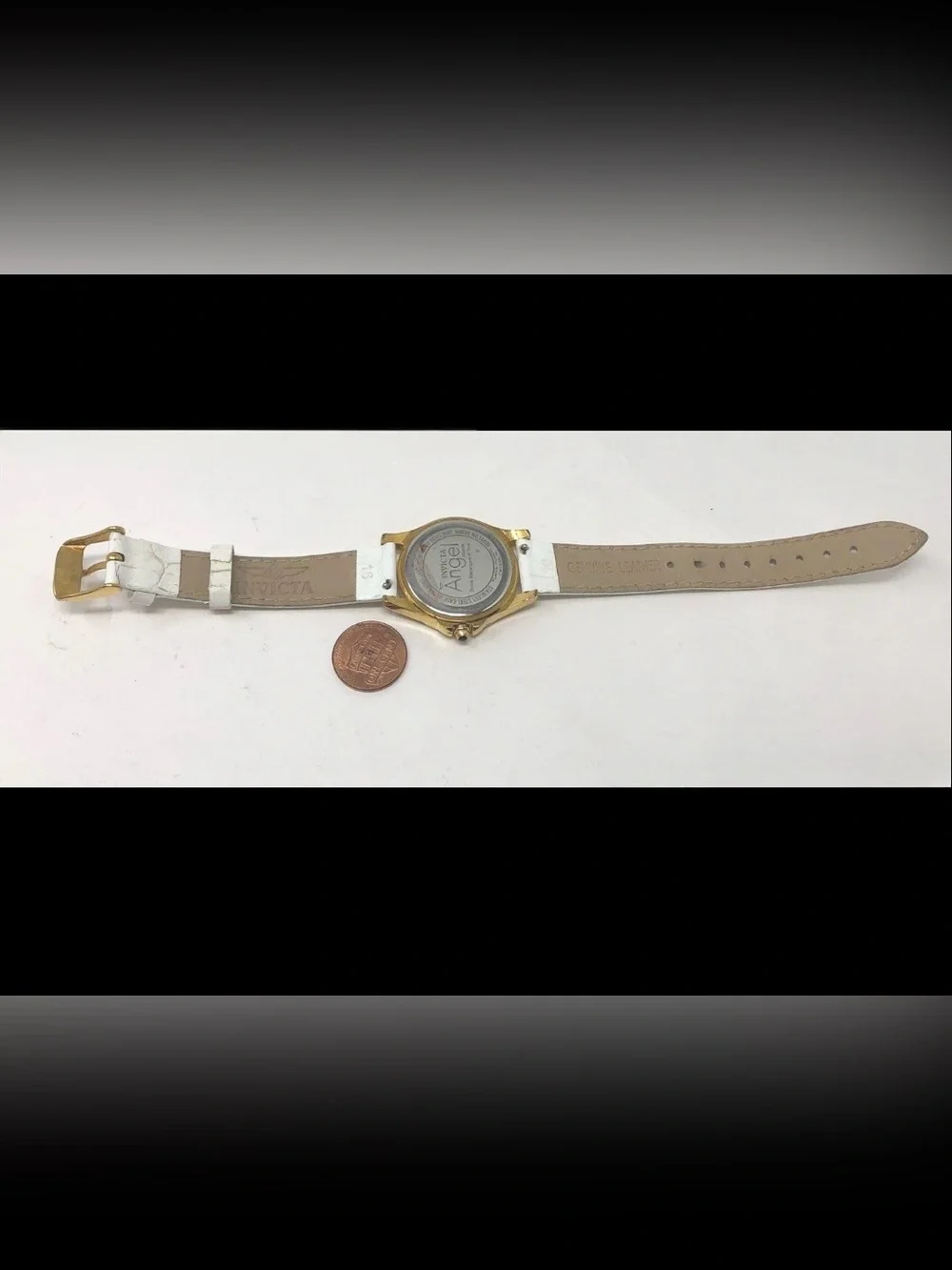 Invicta Angel Gold Roman Dial White Leather Strap Women's Watch Strap 30mm